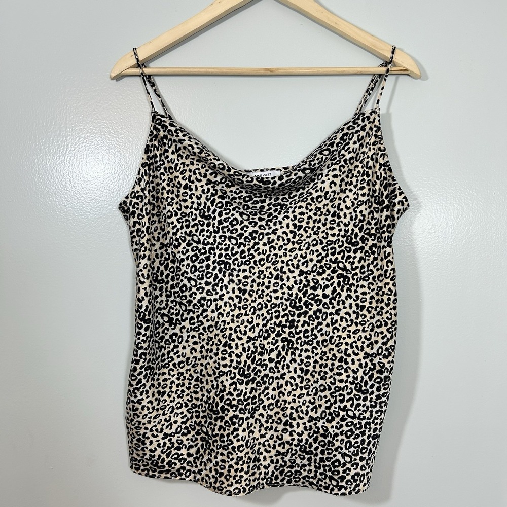 Nine West Y2K Cowl Neck Leopard Tank Top Size Large